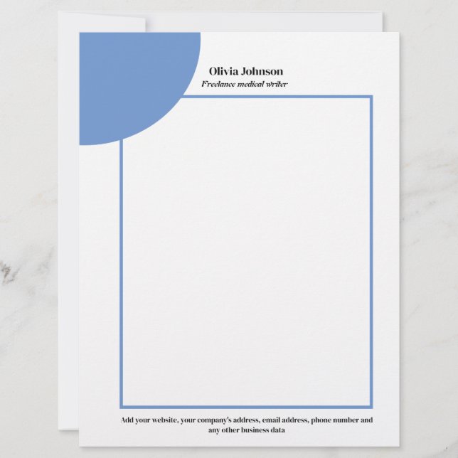 Blue geometric minimalist solopreneur business letterhead (Front)