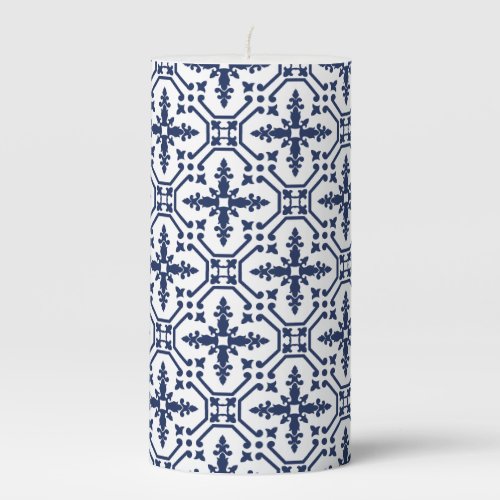 Blue geometric Moroccan tile decorative ornamental Pillar Candle