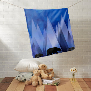 BLUE GEOMETRIC MOUNTAINS BEAR BABY BLANKET
