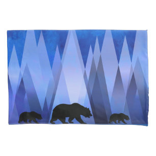 BLUE GEOMETRIC MOUNTAINS BEAR PILLOW CASE
