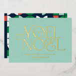 blue geometric Noel script elegant modern  Foil Holiday Card<br><div class="desc">Colourful bright fun real foil  script Noel Christmas geometric typography holiday design. Red,  green,  navy blue and pink colorway.</div>