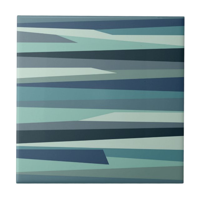Blue geometric ocean waves ceramic tile (Front)