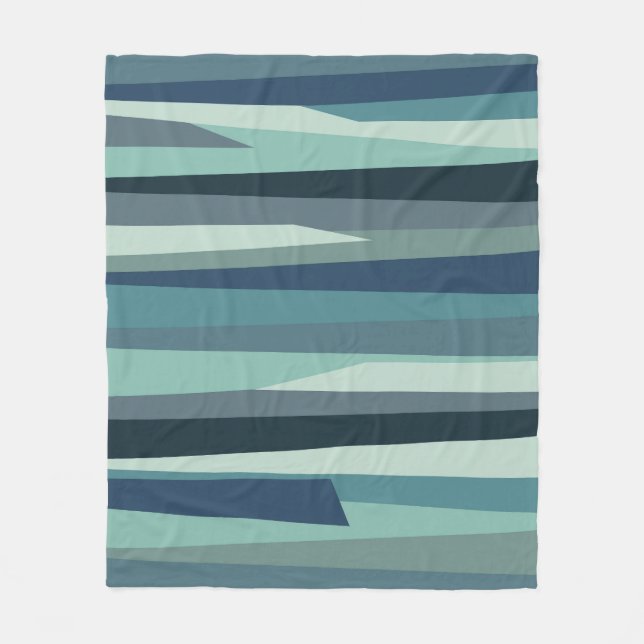 Blue geometric ocean waves fleece blanket (Front)