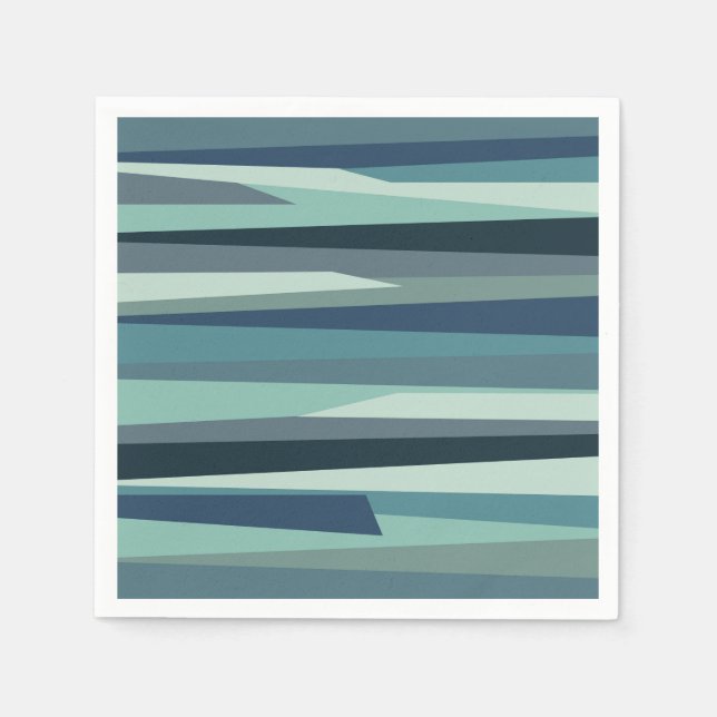 Blue geometric ocean waves napkins (Front)