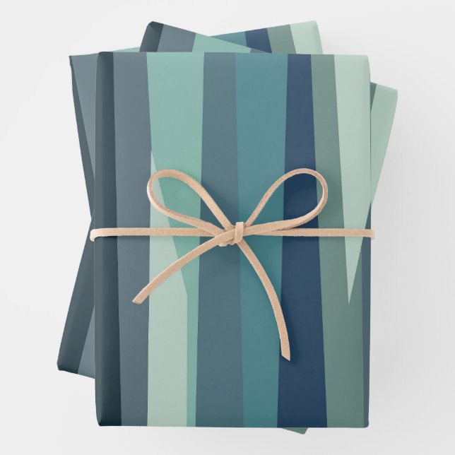 Blue geometric ocean waves wrapping paper sheets (In situ)