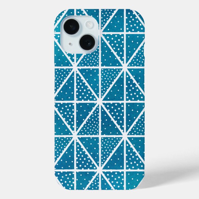 Blue Geometric Pattern Modern Triangle Dots Case-Mate iPhone Case (Back)