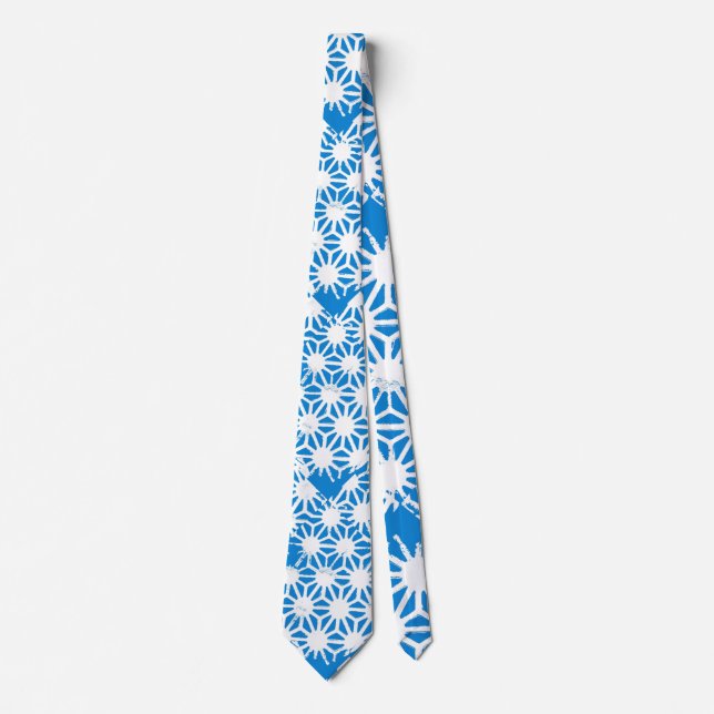 Blue geometric pattern neck tie (Front)