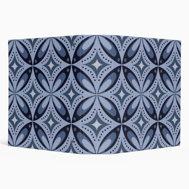 Blue Geometric Pattern Retro Style 3 Ring Binder (Background)