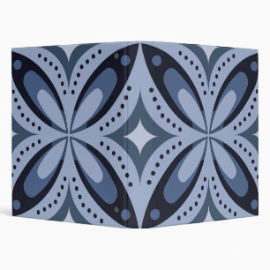 Blue Geometric Pattern Retro Style 3 Ring Binder