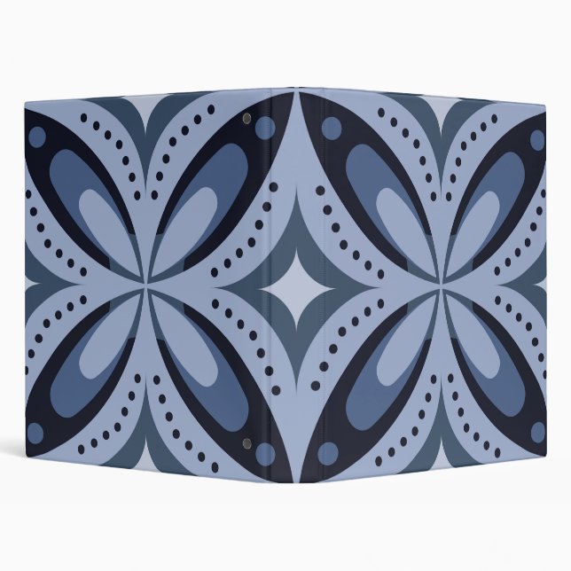 Blue Geometric Pattern Retro Style 3 Ring Binder (Background)