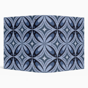 Blue Geometric Pattern Retro Style 3 Ring Binder