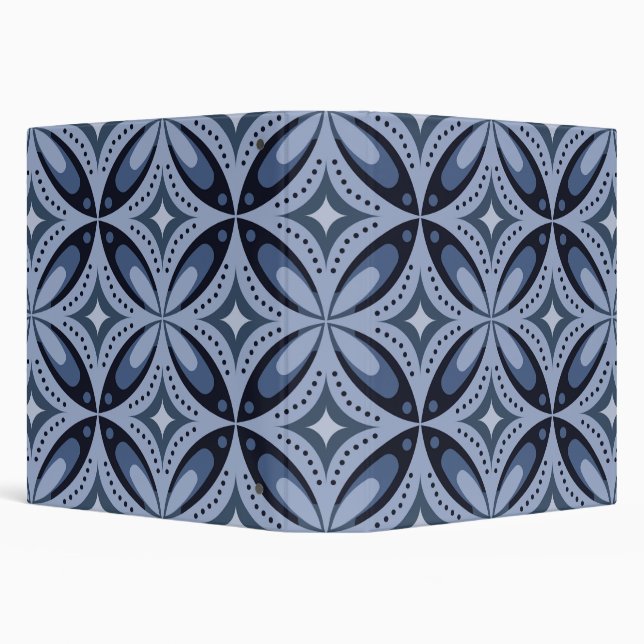 Blue Geometric Pattern Retro Style 3 Ring Binder (Background)