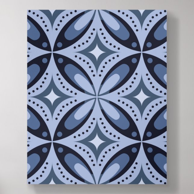 Blue Geometric Pattern Retro Style Acrylic Photo Tile (Front Set)