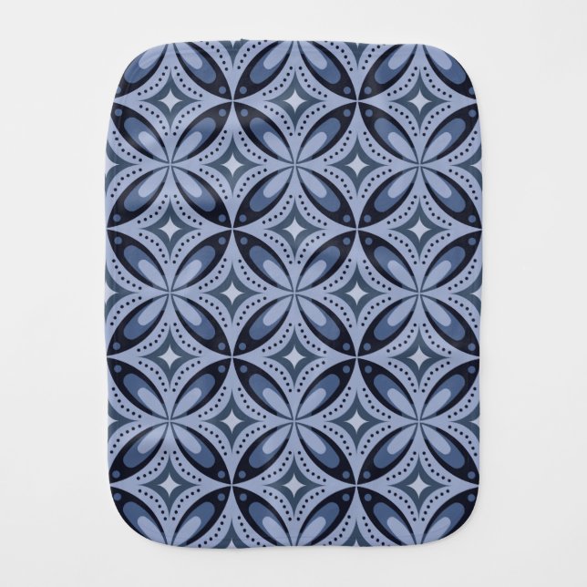 Blue Geometric Pattern Retro Style Baby Burp Cloth (Front)