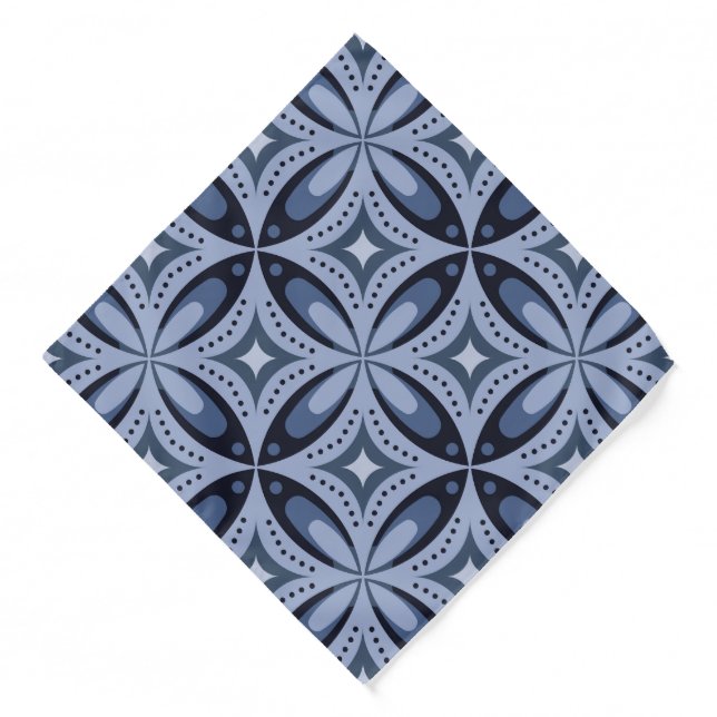 Blue Geometric Pattern Retro Style Bandana (Front)