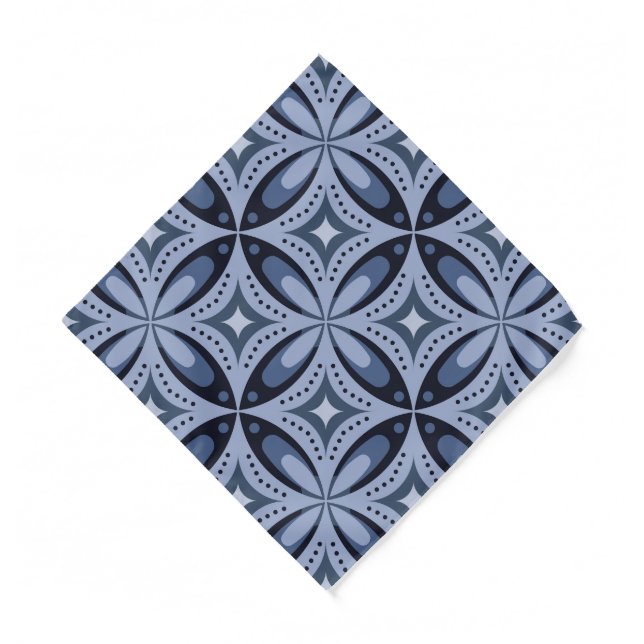 Blue Geometric Pattern Retro Style Bandana (Front)