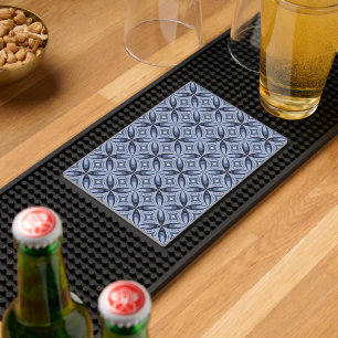 Blue Geometric Pattern Retro Style Bar Mat