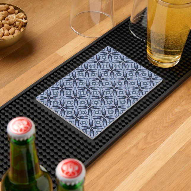 Blue Geometric Pattern Retro Style Bar Mat (Insitu (Bar 2))