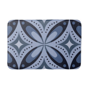 Blue Geometric Pattern Retro Style Bath Mat