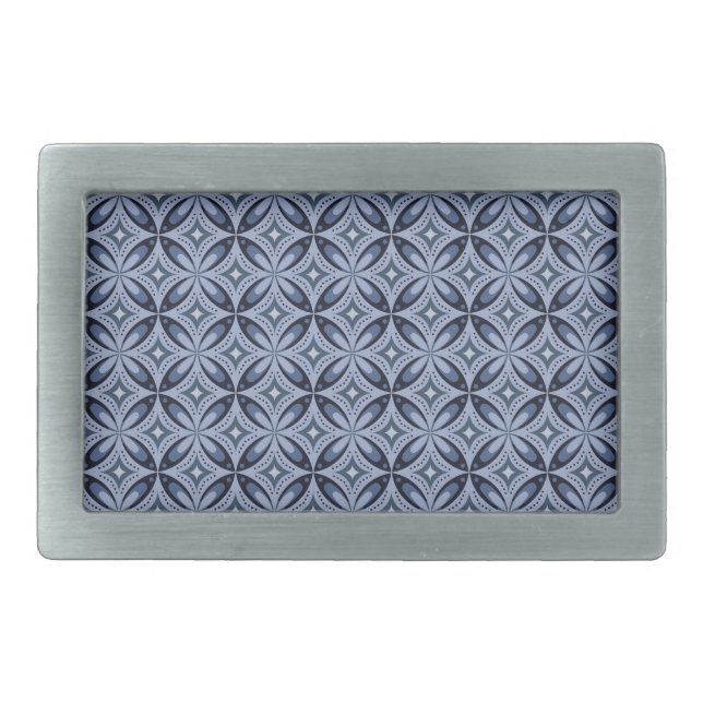 Blue Geometric Pattern Retro Style Belt Buckle (Front)