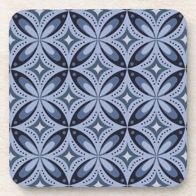 Blue Geometric Pattern Retro Style Beverage Coaster (Front)