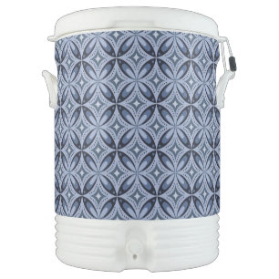 Blue Geometric Pattern Retro Style Beverage Cooler