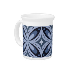Blue Geometric Pattern Retro Style Beverage Pitcher