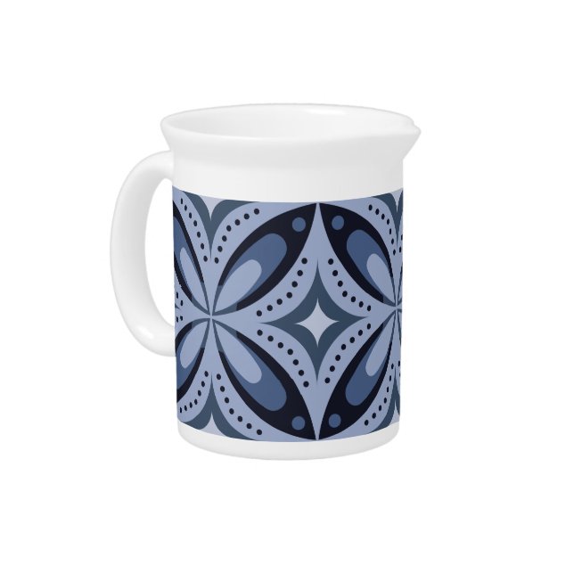 Blue Geometric Pattern Retro Style Beverage Pitcher (Left)
