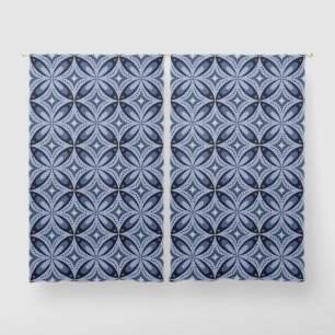 Blue Geometric Pattern Retro Style Blackout Curtains