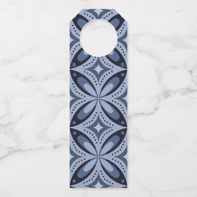 Blue Geometric Pattern Retro Style Bottle Hanger Tag (Front)