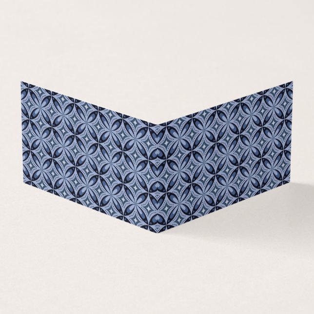 Blue Geometric Pattern Retro Style Business Card (Outside)