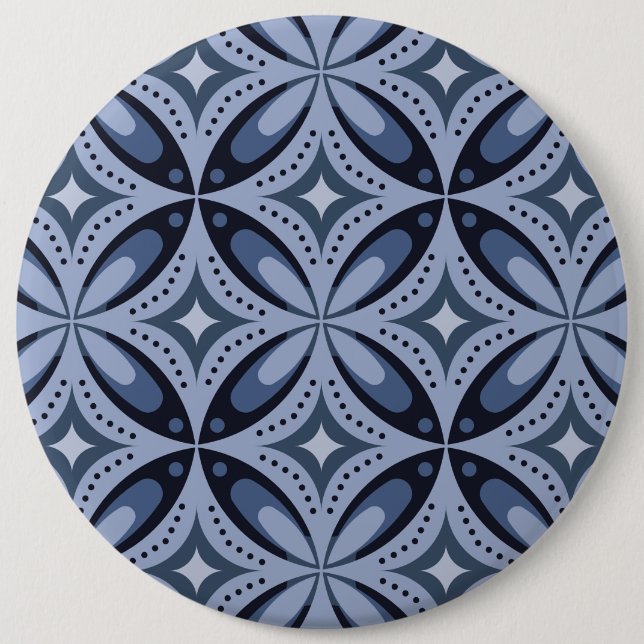 Blue Geometric Pattern Retro Style Button (Front)