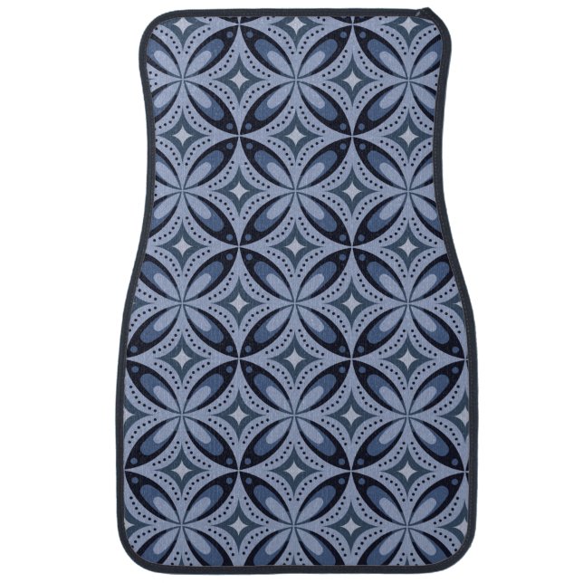 Blue Geometric Pattern Retro Style Car Floor Mat (Front)