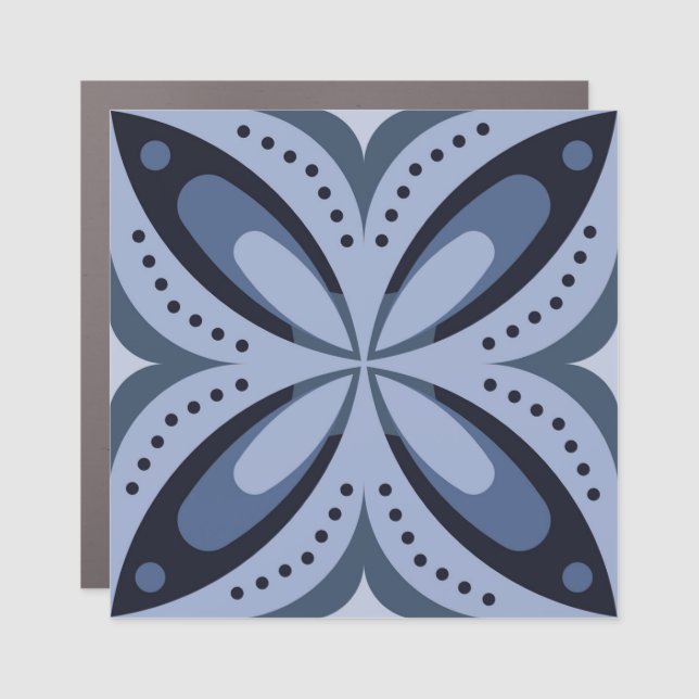 Blue Geometric Pattern Retro Style Car Magnet (Front)