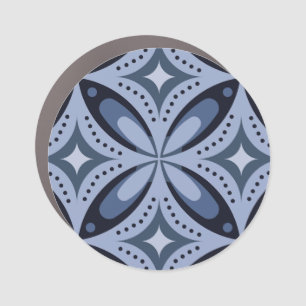 Blue Geometric Pattern Retro Style Car Magnet