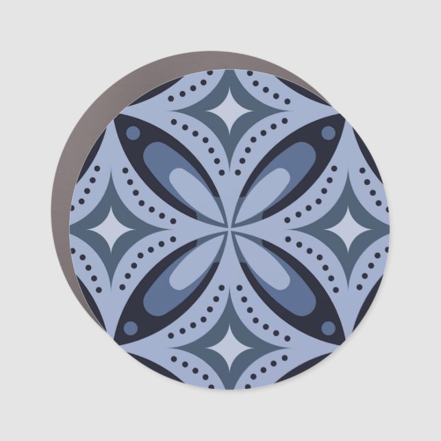 Blue Geometric Pattern Retro Style Car Magnet (Front)