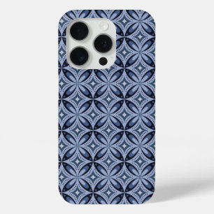 Blue Geometric Pattern Retro Style iPhone 15 Pro Case