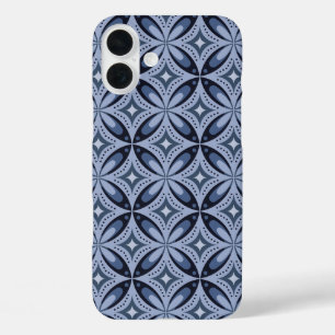 Blue Geometric Pattern Retro Style iPhone 16 Plus Case