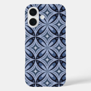 Blue Geometric Pattern Retro Style iPhone 16 Case