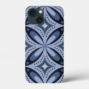 Blue Geometric Pattern Retro Style iPhone 13 Mini Case