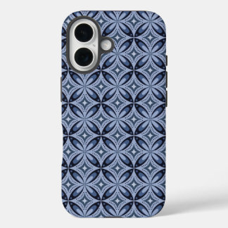Blue Geometric Pattern Retro Style iPhone 16 Case