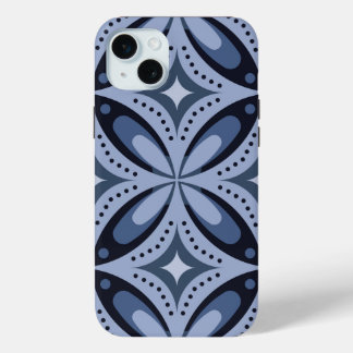 Blue Geometric Pattern Retro Style iPhone 15 Plus Case
