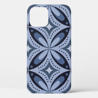 Blue Geometric Pattern Retro Style iPhone 12 Case
