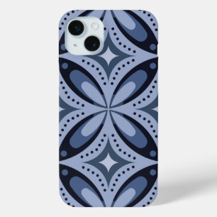Blue Geometric Pattern Retro Style iPhone 15 Plus Case