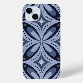Blue Geometric Pattern Retro Style iPhone 15 Plus Case