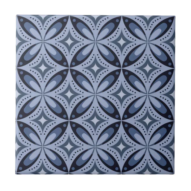 Blue Geometric Pattern Retro Style Ceramic Tile | Zazzle