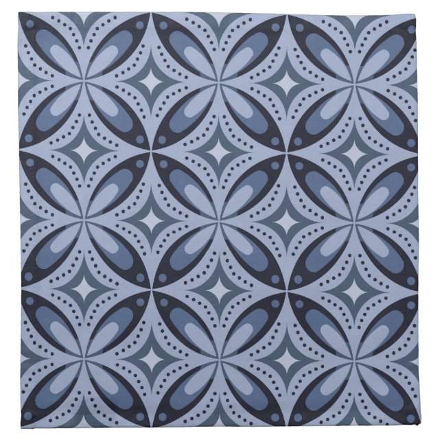 Blue Geometric Pattern Retro Style Cloth Napkin (Front)
