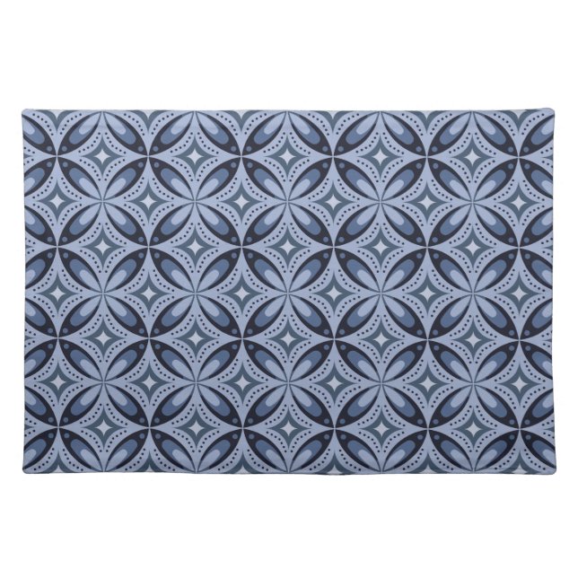 Blue Geometric Pattern Retro Style Cloth Placemat (Front)