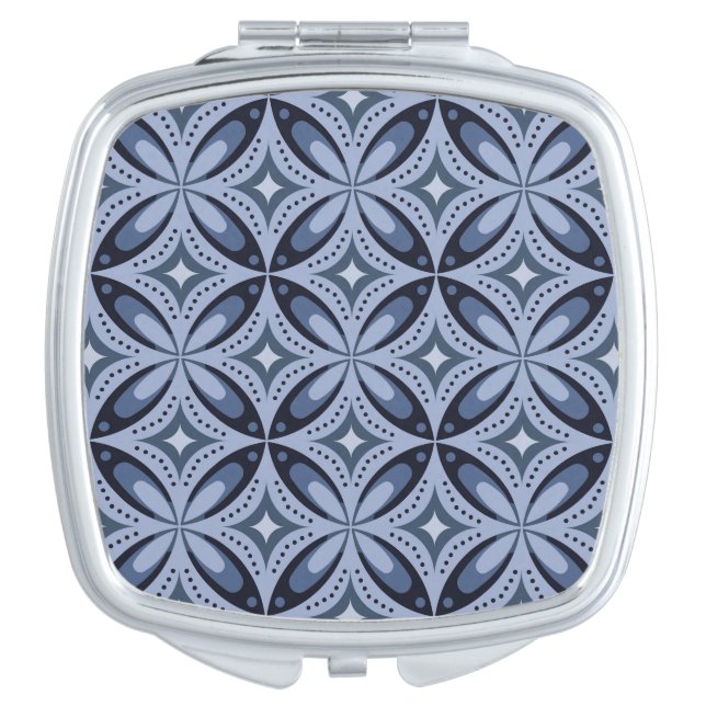 Blue Geometric Pattern Retro Style Compact Mirror (Front)