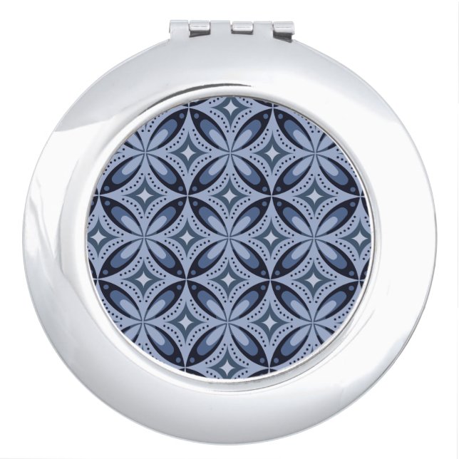 Blue Geometric Pattern Retro Style Compact Mirror (Front)